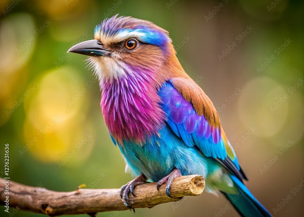 Obraz premium Lilac Roller Bird Portrait, Vibrant Feathers, Close-Up Wildlife Photography