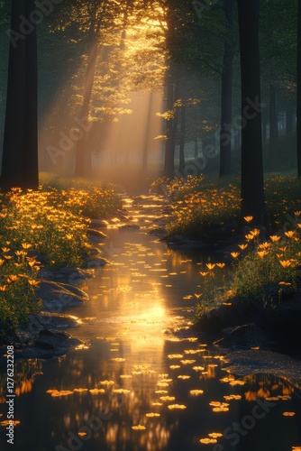 Wallpaper Mural Beautiful colorful wild flowers in deep foggy forest with sun light in Spring. Torontodigital.ca