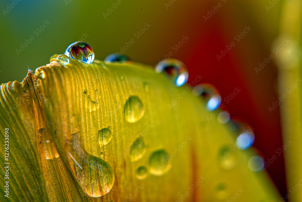 Water drops on edge of yellow tulip