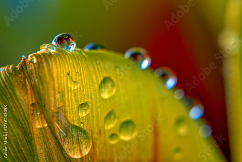 Obraz na płótnie Water drops on edge of yellow tulip w salonie