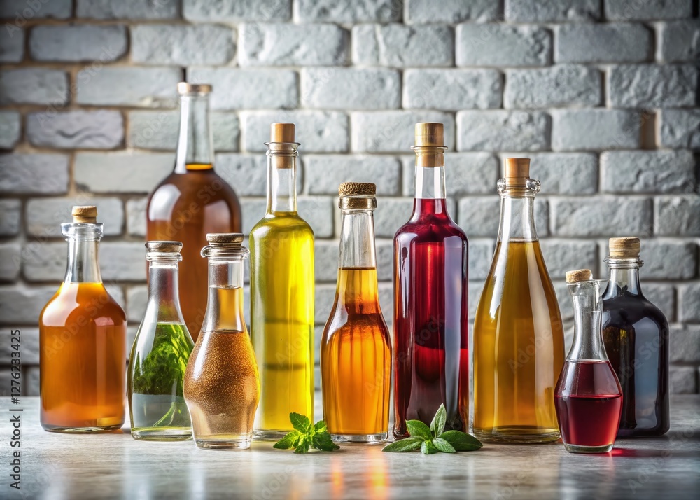 Long Exposure Photography of Assorted Vinegar Bottles on Marble Tabletop against White Brick Wall Long Exposure Photography of Assorted Vinegar Bottles on Marble Tabletop against White Brick Wall