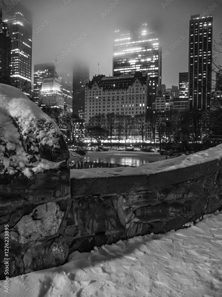Gapstow Bridge in Central Park, after snow storm