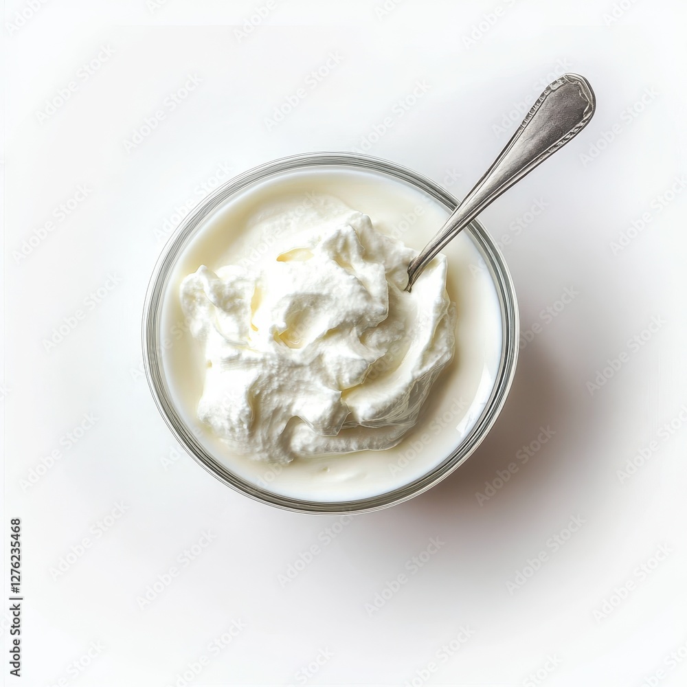 Creamy Whipped Topping in Glass Bowl with Spoon. Creamy Whipped Topping in Glass Bowl with Spoon.