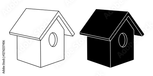 Birdhouse Icon Outline and Silhouette Isolated on White Background