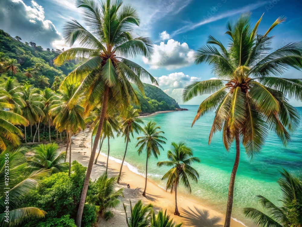 Obraz premium Lush Vietnamese Palm Beach: Idyllic Tropical Getaway Stock Photo