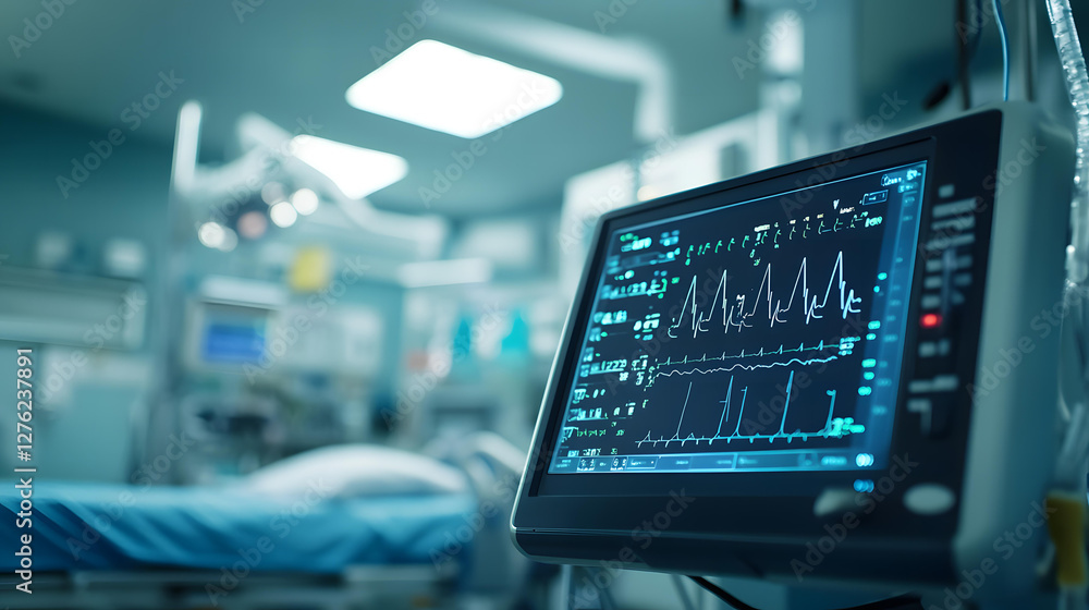 Hospital Intensive Care Unit Medical Equipment Monitoring Patient Vital Signs Hospital Intensive Care Unit Medical Equipment Monitoring Patient Vital Signs