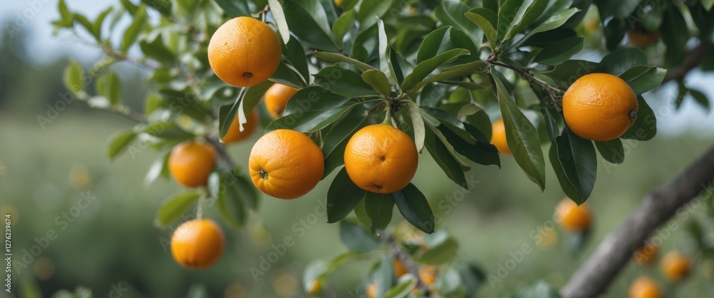 Citrus Maxima Fruits on Tree Branch in Summer with Lush Green Background and Blank Space for Text or Branding Citrus Maxima Fruits on Tree Branch in Summer with Lush Green Background and Blank Space for Text or Branding