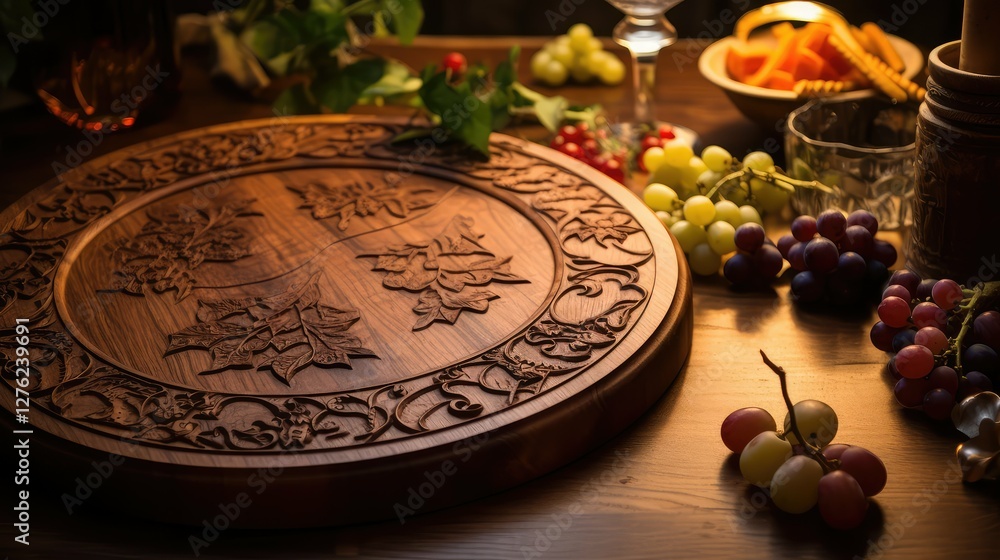 Fototapeta premium serving wooden cutting board round