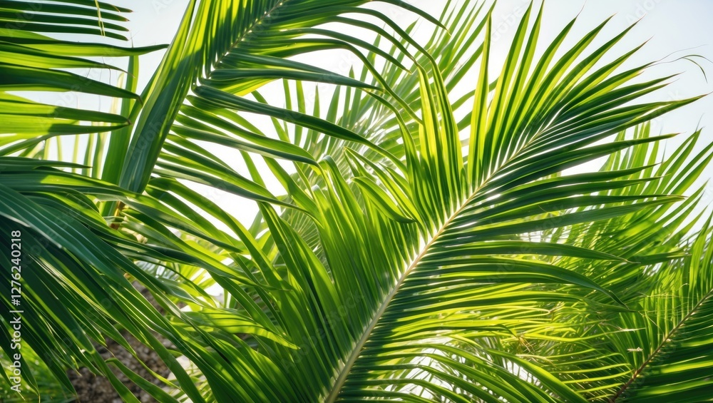 Vibrant Green Palm Fronds Captured in Detail with Natural Light and Clear Space for Text Overlay Ideal for Tropical Themes Vibrant Green Palm Fronds Captured in Detail with Natural Light and Clear Space for Text Overlay Ideal for Tropical Themes