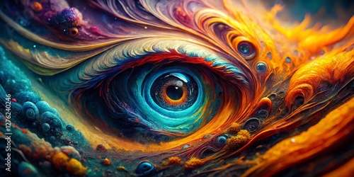 Macro Abstract Vortex: Chaotic Energy, swirling colors, detailed texture, eye of storm, intense energy