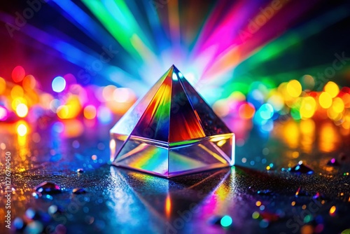 Macro Cinematic Rainbow Light Refraction, Abstract Black Background Stock Photo