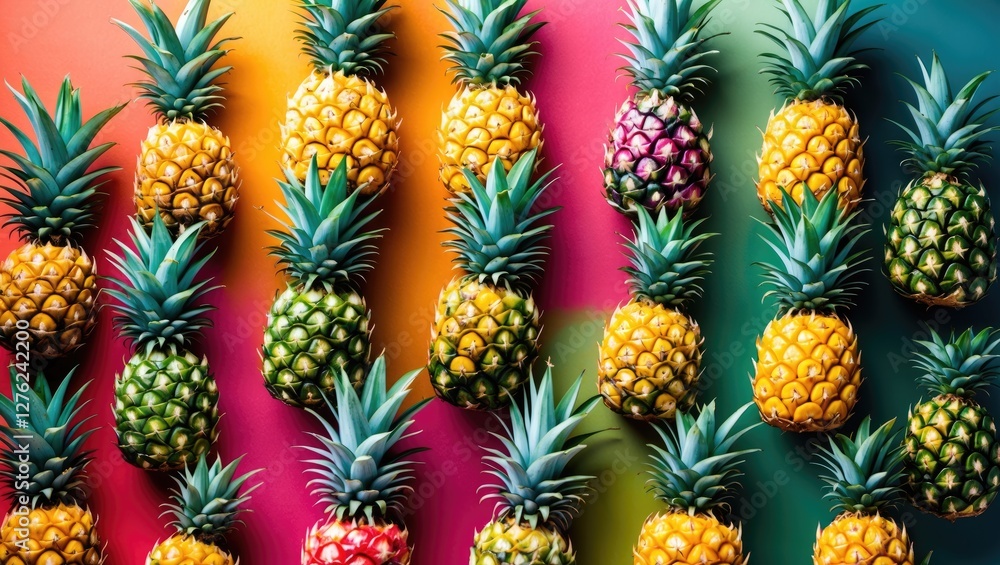 Vibrant Pineapple Pattern with Colorful Background and Blank Space for Text or Design Elements Vibrant Pineapple Pattern with Colorful Background and Blank Space for Text or Design Elements