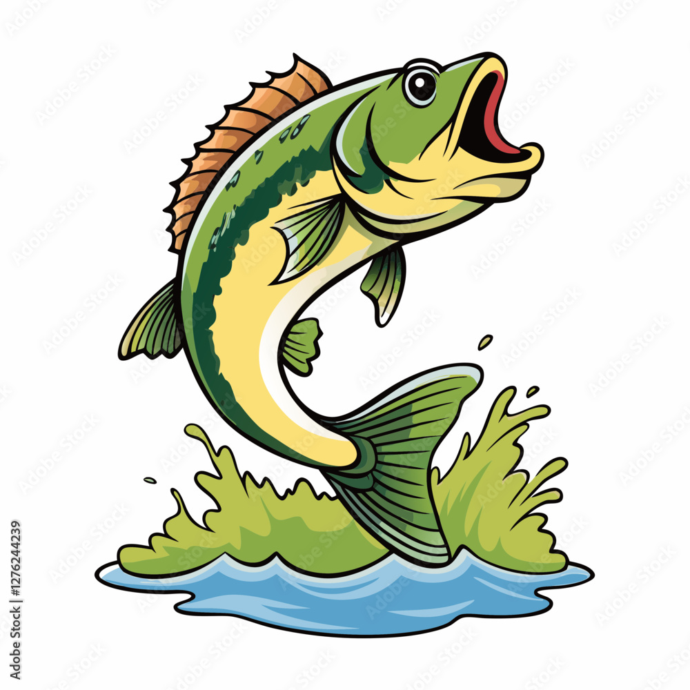 Obraz premium Jumping Fish Vector: Freshwater Fishing and Nature Illustration