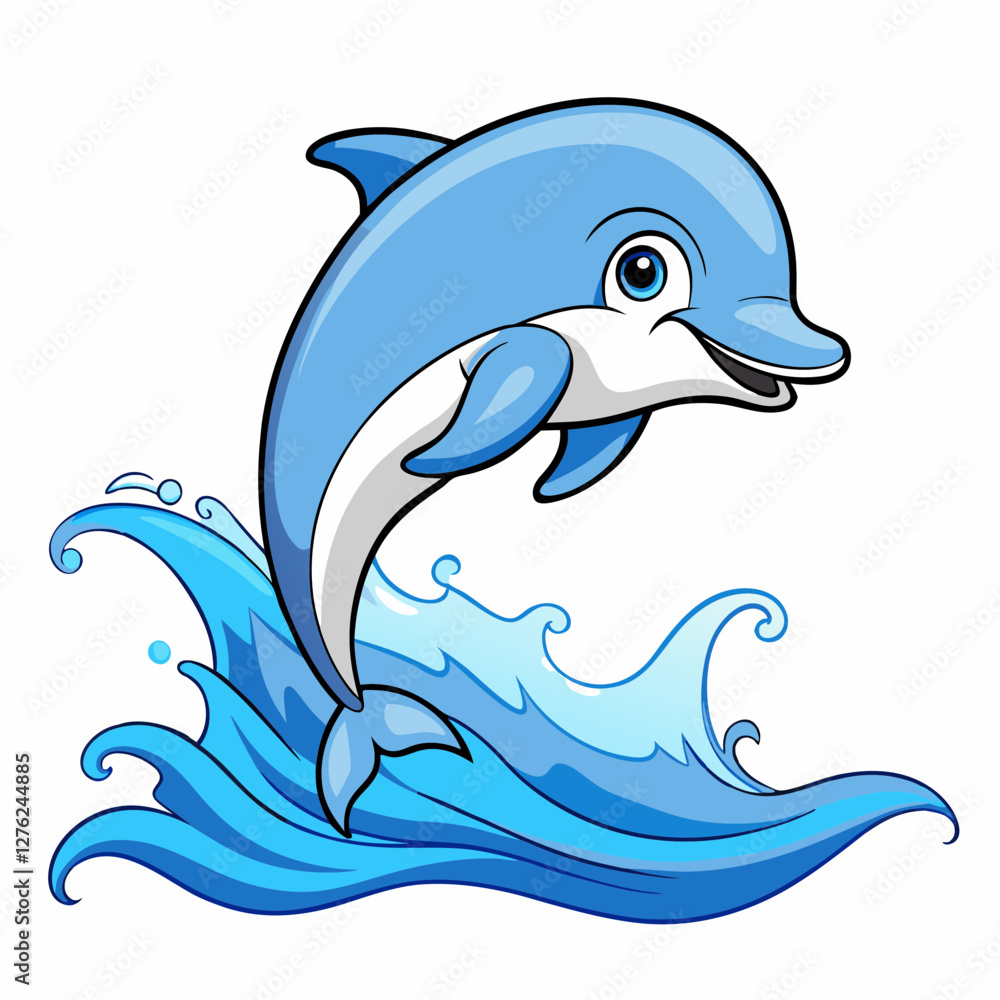 Obraz premium Playful Dolphin Vector: Cartoon Ocean Animal Illustration
