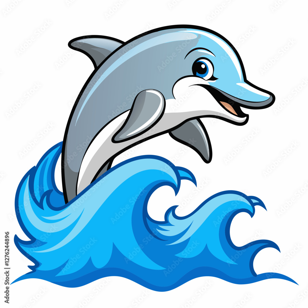 Fototapeta premium Playful Dolphin Vector: Cartoon Ocean Animal Illustration