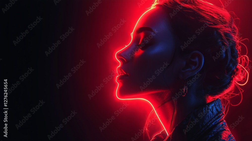 Profile of Woman in Neon Light Glow Profile of Woman in Neon Light Glow