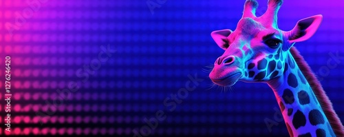 Neon Giraffe Portrait, Dot Background, Nightclub Decor