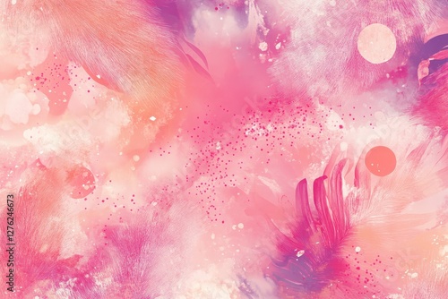 A pink and orange background with a lot of white and pink paint splatters