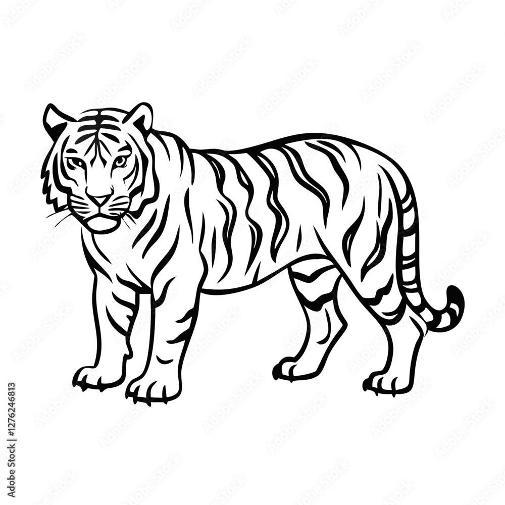 Fototapeta premium High-Quality Black and White Tiger Illustration Vector