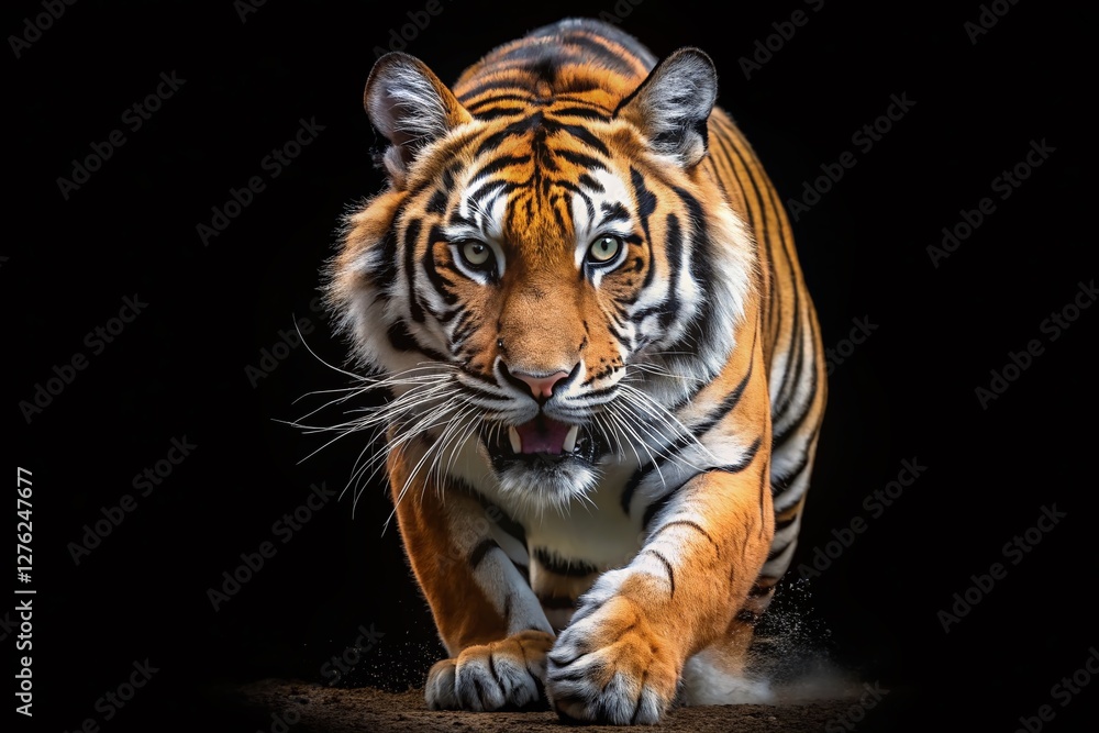 Majestic Bengal Tiger Attacking in the Dark - Powerful Wildlife Action Shot Majestic Bengal Tiger Attacking in the Dark - Powerful Wildlife Action Shot