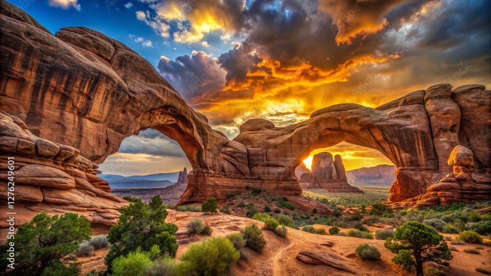 Fototapeta premium Majestic Double Arch, Arches National Park, Moab, Utah: Stunning Landscape Photography
