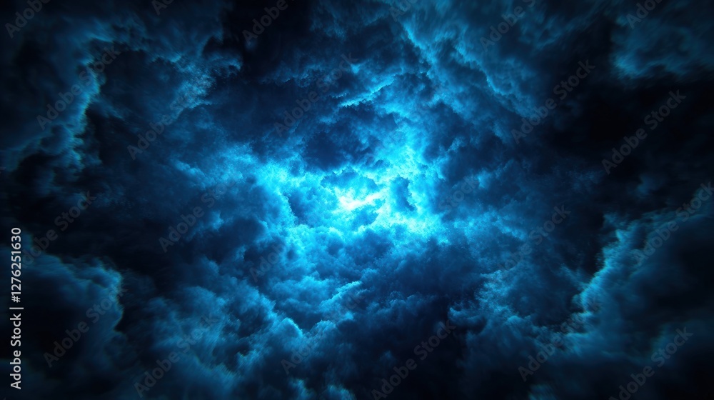 Fototapeta premium Blue cloudscape, swirling vortex, night sky, cosmic background, design element