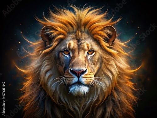 Majestic Lion Head, Long Exposure, Isolated, Customizable AI Stock Photo