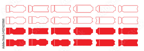 Vintage paper admit one and ticket samples icon. Ticket Icon Set, Outline and Flat Vector Design.