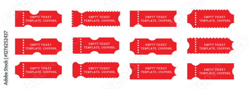 Vintage paper admit one and ticket samples icon. Ticket Icon Set,  Flat Vector Design.
