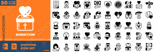 Donation Duotone Editable Icons set. Vector illustration in modern thin duotone style of donation icons: charity, support, heart, etc
