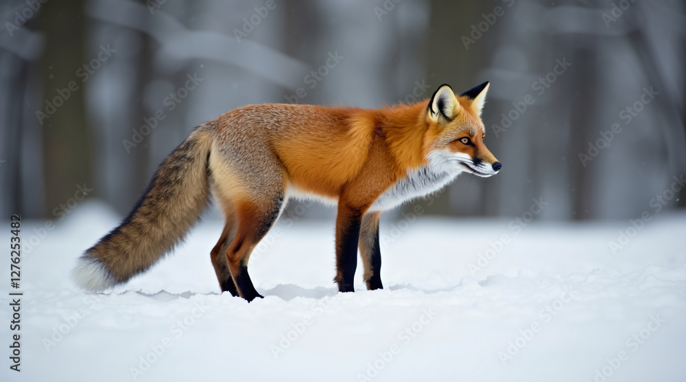 Curious Red Fox Standing in a Snowy Forest Curious Red Fox Standing in a Snowy Forest