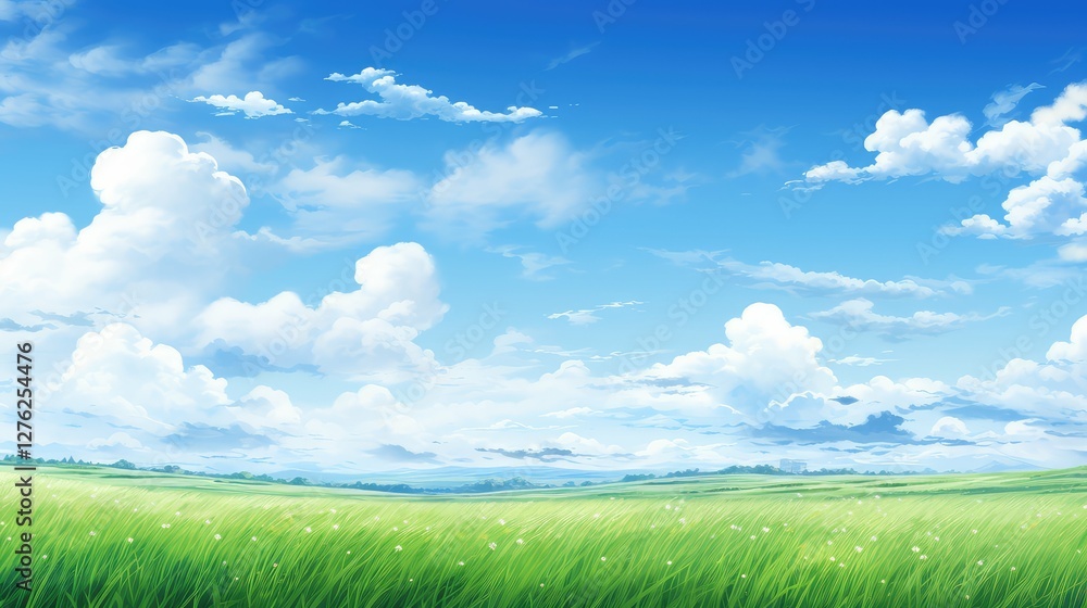 Obraz premium tranquil blue sky green field