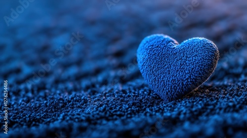 Blue heart on dark textured surface, night scene, romance concept