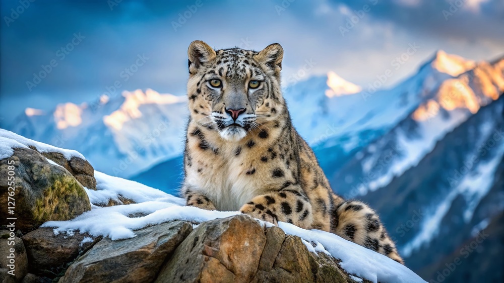Majestic Snow Leopard in Central Asian Mountains - Wildlife Photography Majestic Snow Leopard in Central Asian Mountains - Wildlife Photography