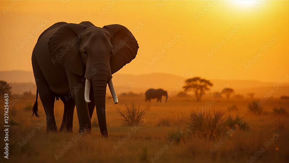 Fototapeta premium Gentle Giant: African Elephant at Sunset