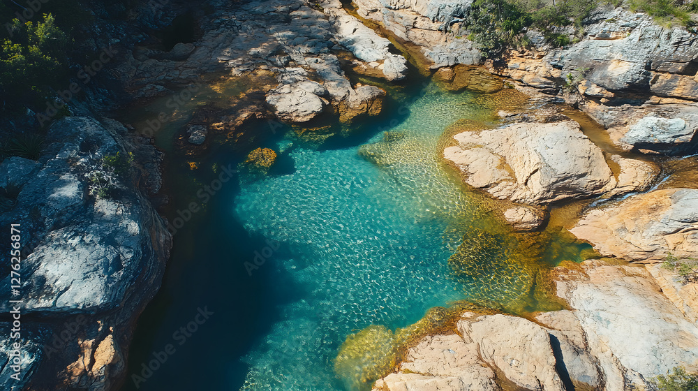 Scenic turquoise water, rocky shoreline with vibrant greenery, ideal for travel themes, nature exploration, relaxation. Scenic turquoise water, rocky shoreline with vibrant greenery, ideal for travel themes, nature exploration, relaxation.