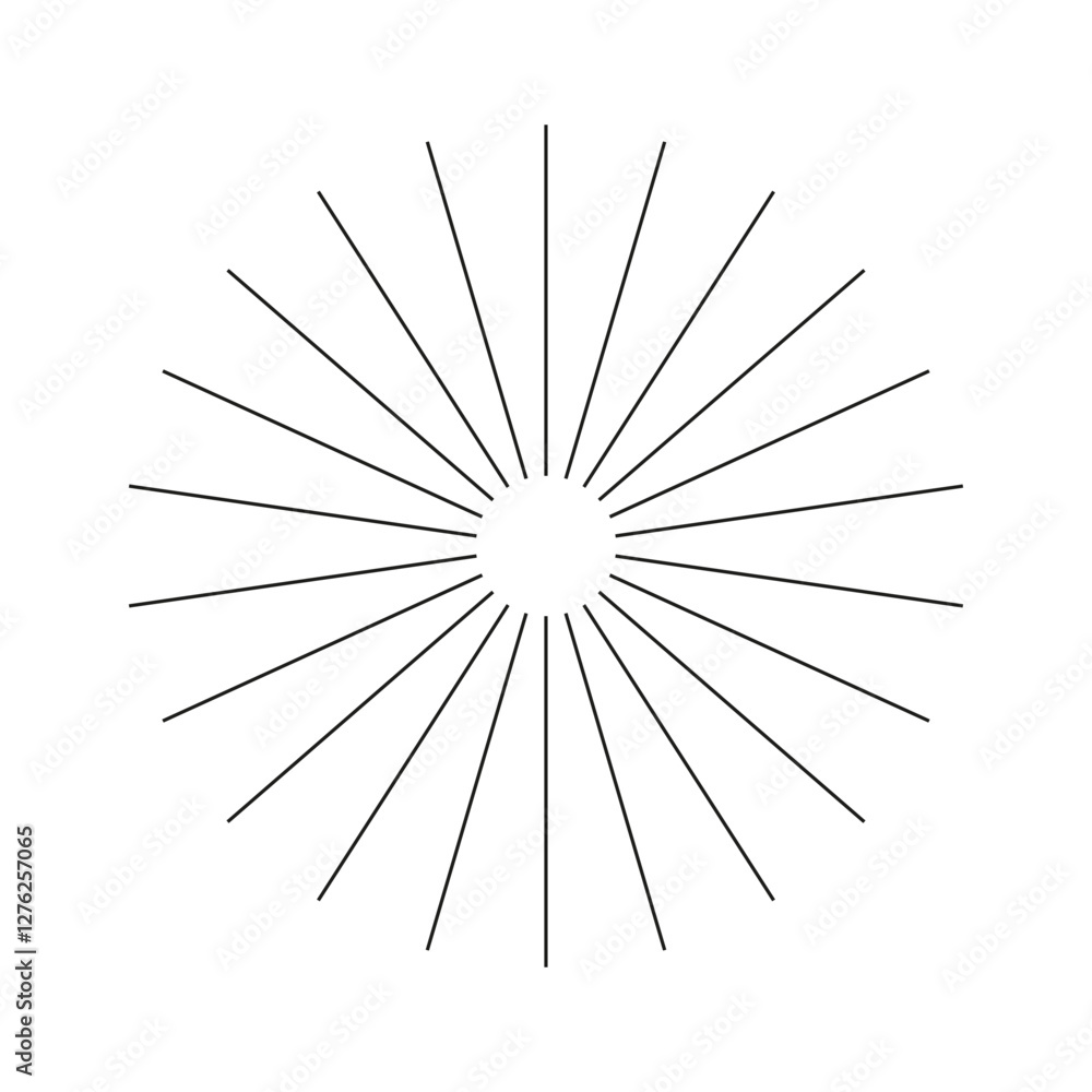Obraz premium Radial circle lines pattern. Circular lines element. Spokes with radiating stripes icon. Symbol of Sun star rays. Flat design element mockup.Abstract illusion geometric shape.