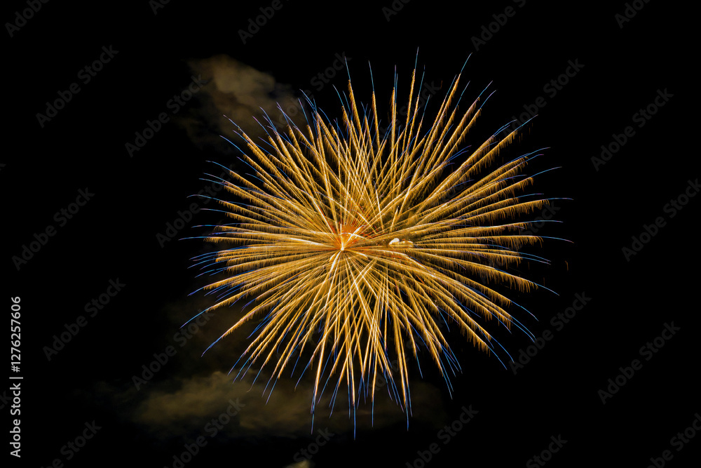 BrilliantMultiple spectacular fireworks, explode in the night sky, BrilliantMultiple spectacular fireworks, explode in the night sky,