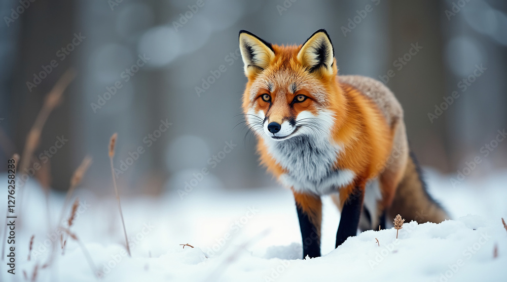 Obraz premium Curious Red Fox Standing in a Snowy Forest