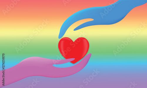LGBT rainbow, transgender flag during pride month celebration against violence, discrimination, human rights violation. LGBTQ banner template. Equality and self-affirmation. Hearts vector illustration