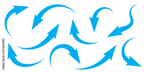 Air flow. Set of blue arrows showing direction of air movement. Wind direction arrows. Blue cold fresh stream from the conditioner.