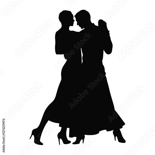 Elegant ballroom dancers in silhouette, black and white artistry