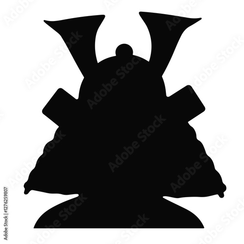 Silhouette of a samurai helmet on white background, historical symbolism