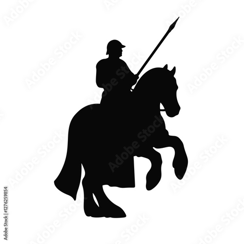 Jousting knight silhouette on horseback, military symbolism