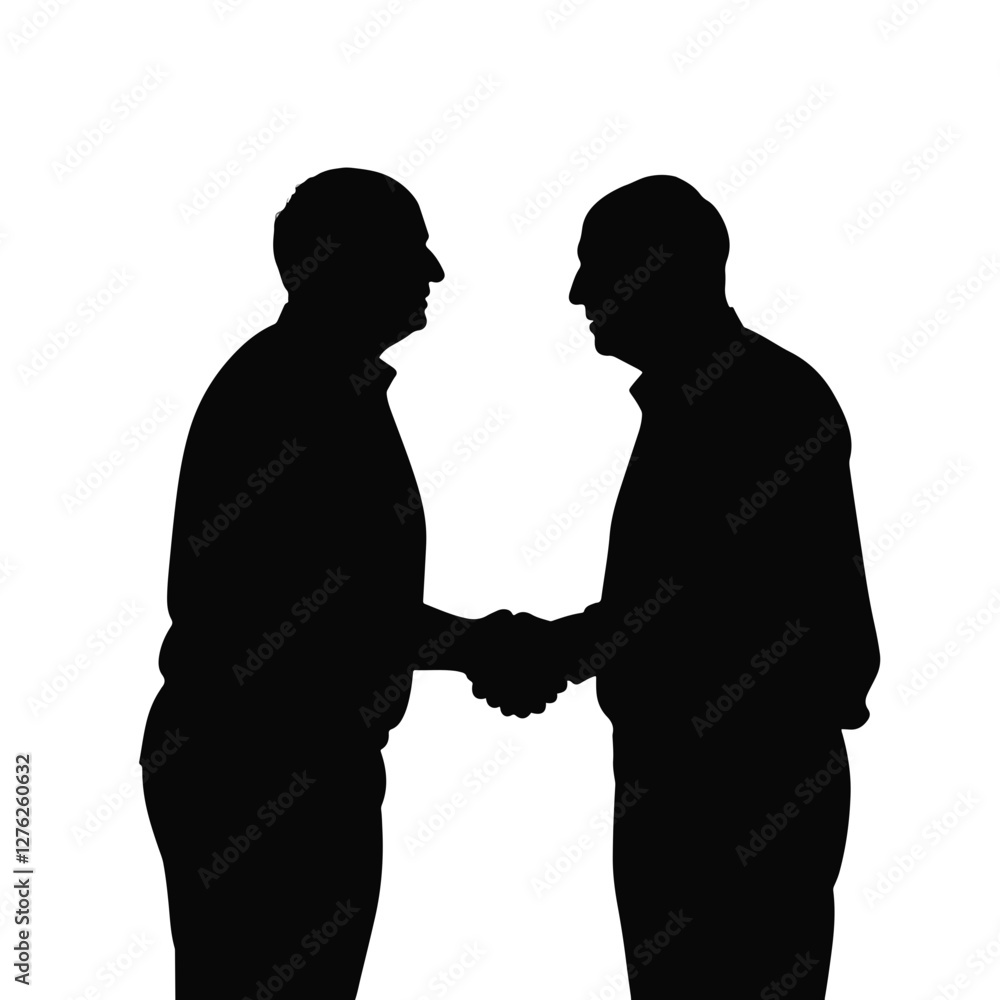 Elderly men shaking hands, black and white silhouette, human connection Elderly men shaking hands, black and white silhouette, human connection