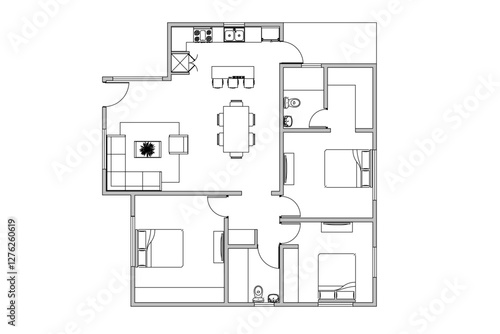 floor plan house with 3 bedroom black and white color