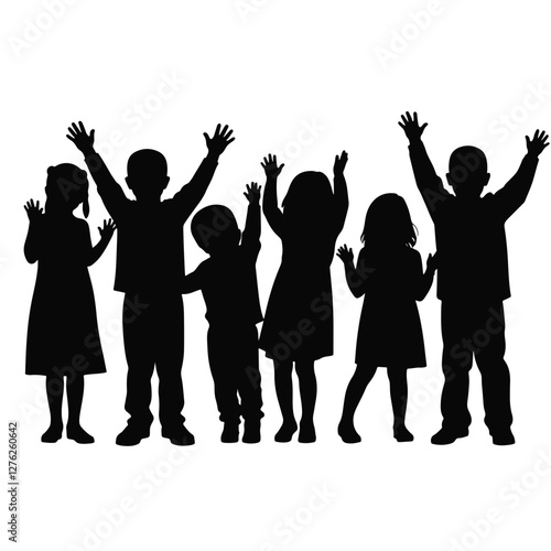 Joyful diverse children silhouettes celebrating, human emotions