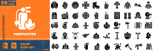 Firefighter Solid Editable Icons set. Vector illustration in modern thin solid style of firefighter icons: firefighter, fireman, fire, etc