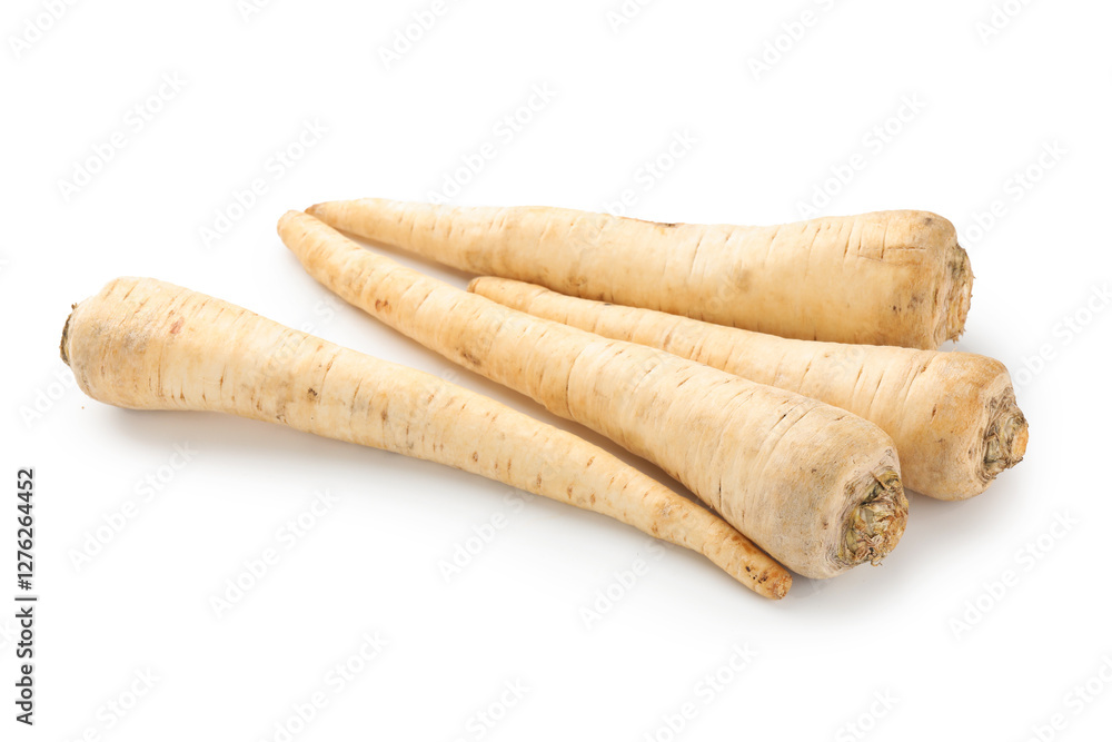 Many fresh parsley roots isolated on white Many fresh parsley roots isolated on white