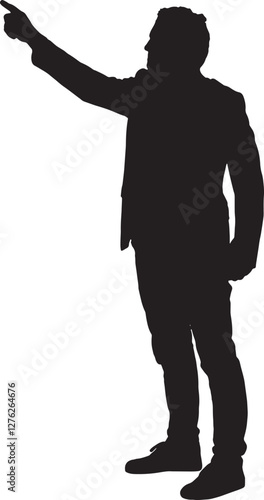 vector; silhouette;side view of man pointing and looking up